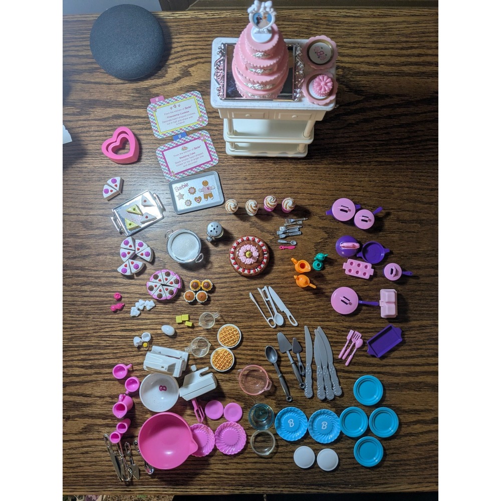 Barbie and Other Kitchen Bakery Accessory Lot Wedding Cake Cookware Plate Mattel